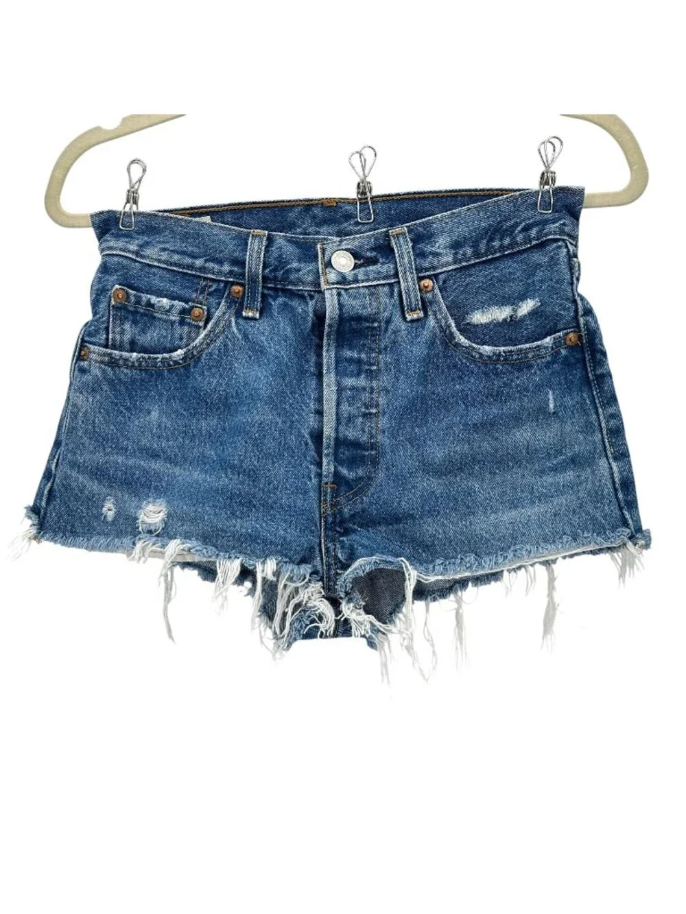 Levi's Womens 25 Shorts 501 Button Fly Cut Off Distressed Denim Jean Shorts READ